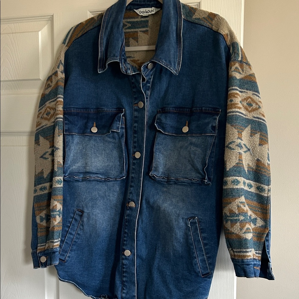 DAVI & DANI Blue and Brown Patterned Jacket